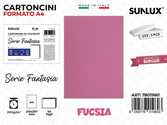 Cartoncini A4 Fant. Fucsia 50PCS 200GR