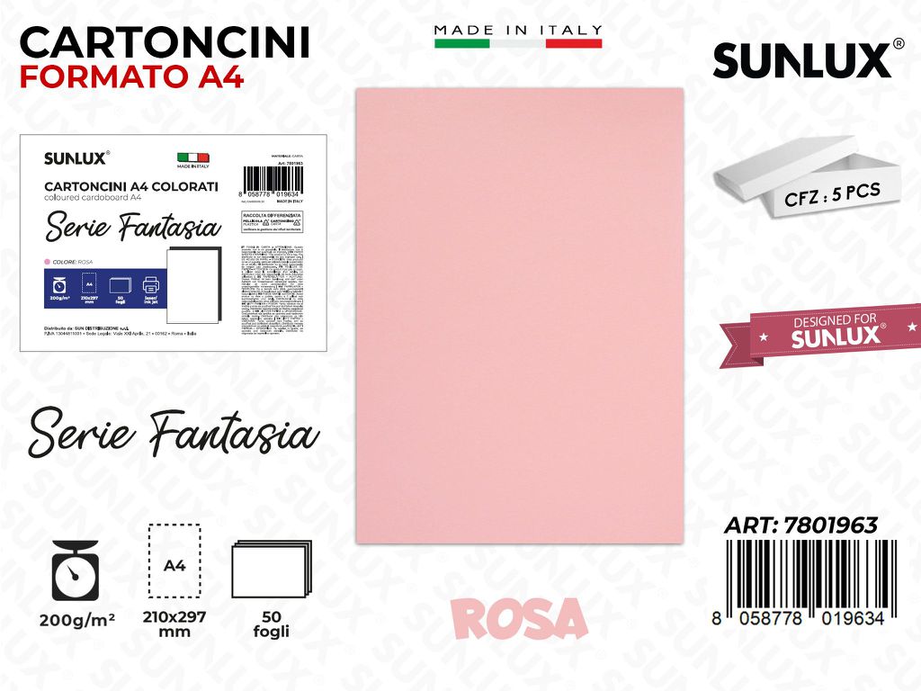 Cartoncini A4 Fant. Rosa 50PCS 200GR