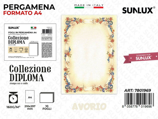 Pergamena Diploma A4 Avorio 10PCS 160GR