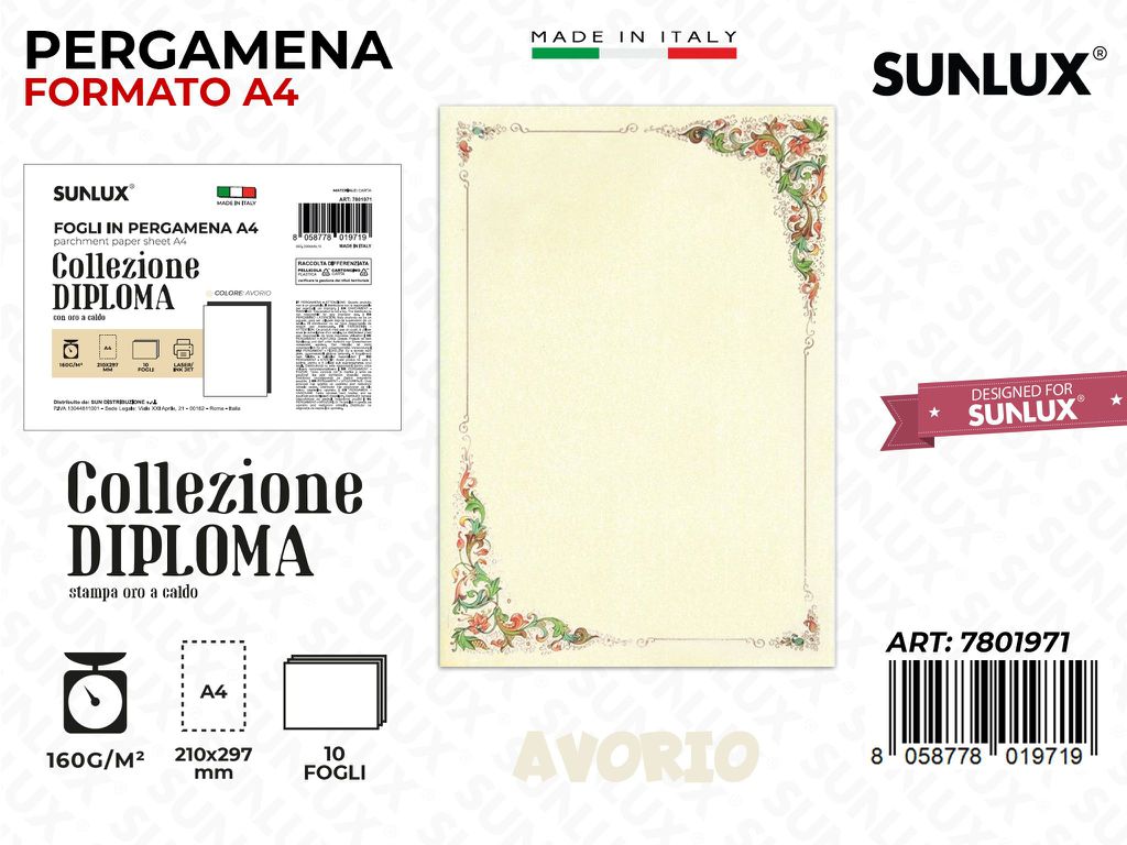 Pergamena Diploma A4 Avorio 10PCS 160GR