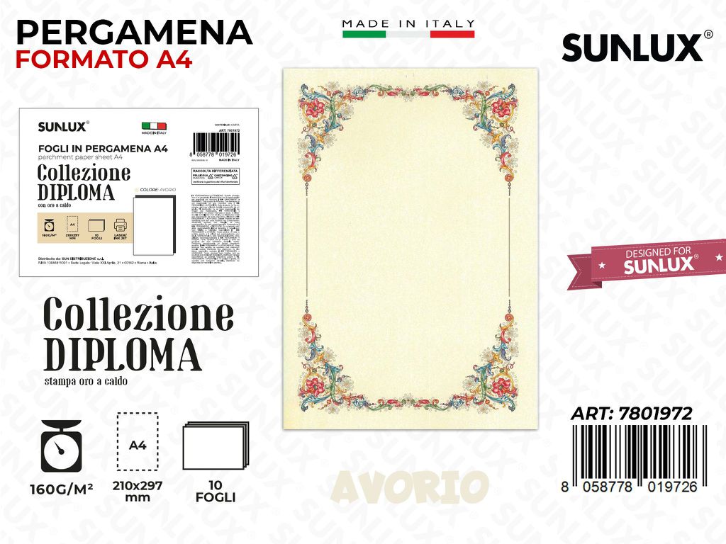 Pergamena Diploma A4 Avorio 10PCS 160GR