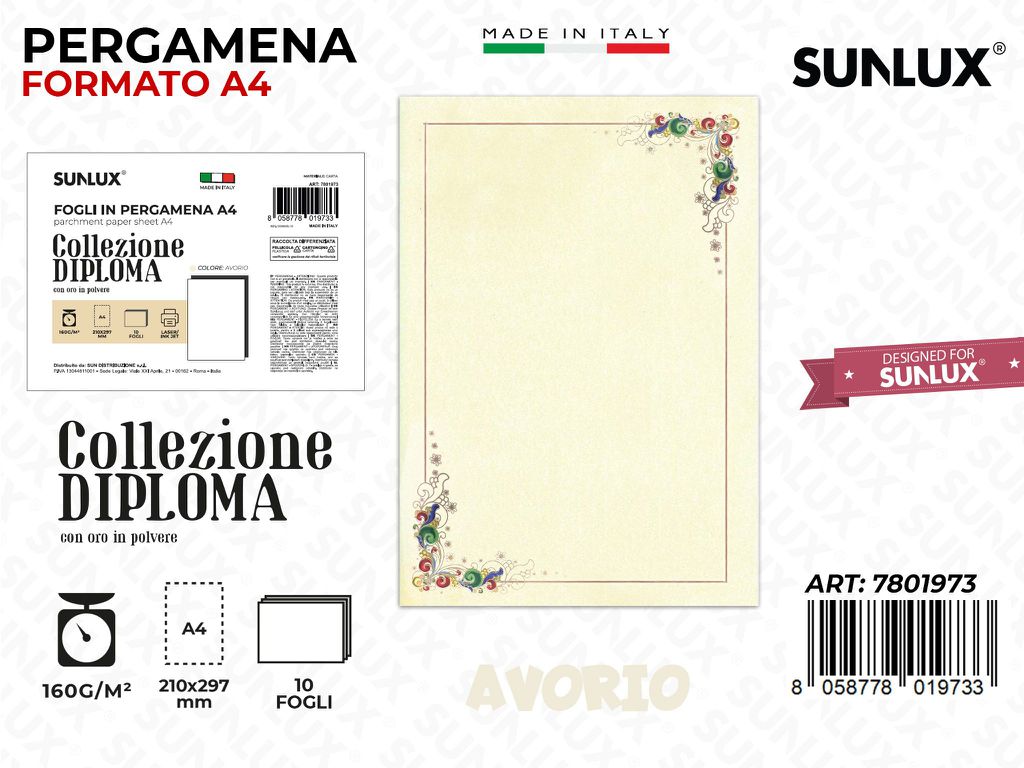 Pergamena Diploma A4 Avorio 10PCS 160GR