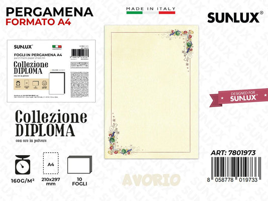 Pergamena Diploma A4 Avorio 10PCS 160GR