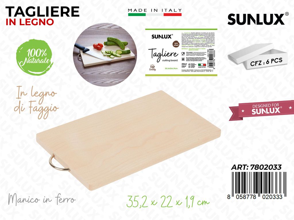 Tagliere in Legno Faggio c/ Manico 35.2*22*1.9CM