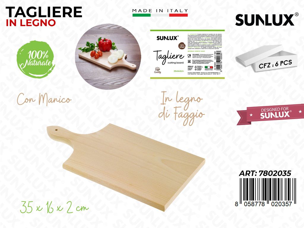 Tagliere in Legno Faggio c/ Manico 35*16*2CM