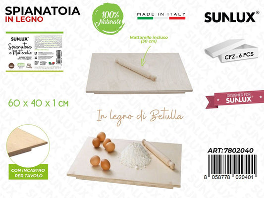 Spianatoia c/ Mattarello Legno Betulla 60*40*1CM