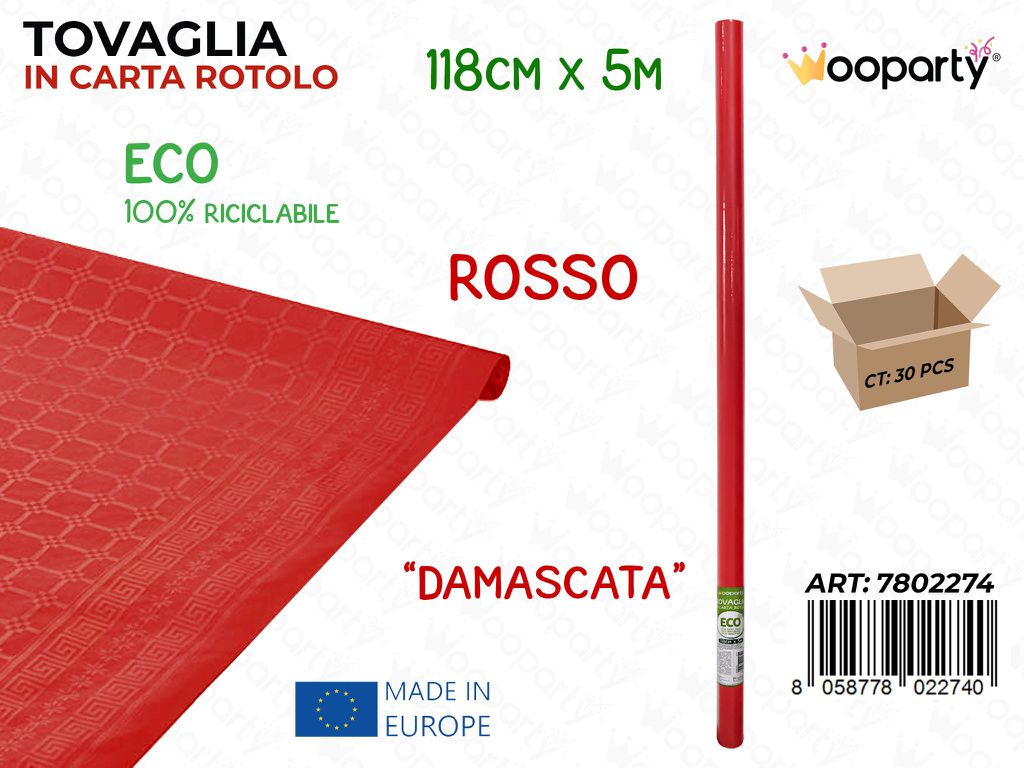 ROT. TOVAGLIA DAMAS. ROSSO 118CM*5MT /PZ DA 16**
