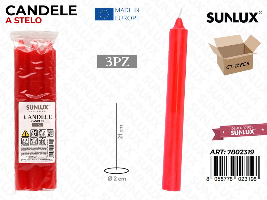 Candele a Stelo Rosso 3PCS 2*21CM