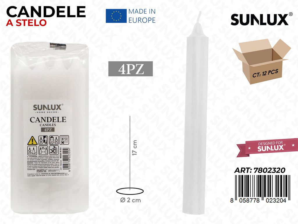 Candele a Stelo Bianco 4PCS 2*17CM