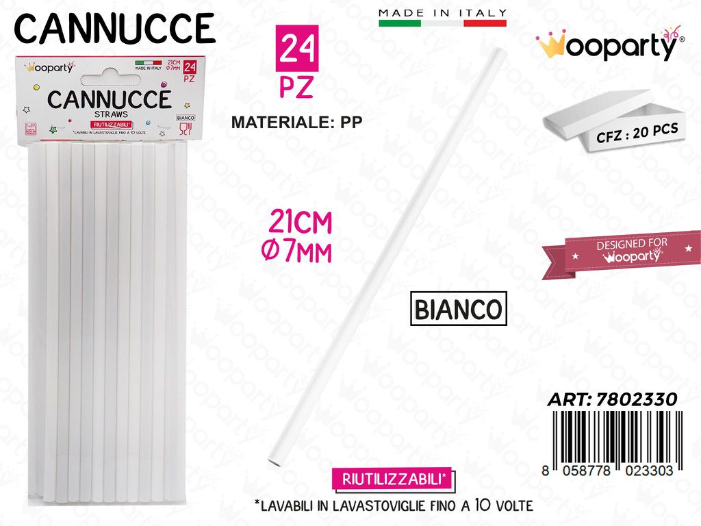 Cannucce in Pp Bianco Riut. 24PCS 7MM*21CM