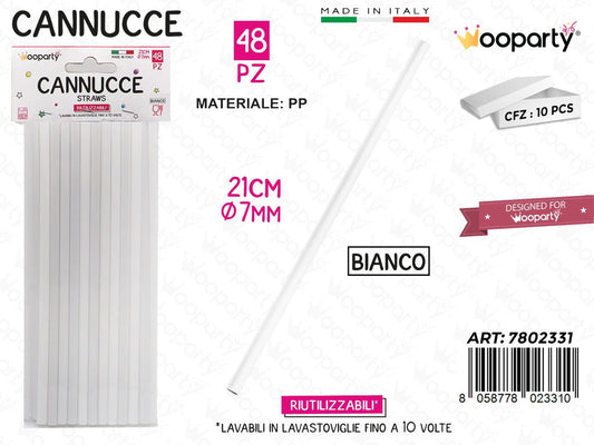 Cannucce in Pp Bianco Riut. 48PCS 7MM*21CM