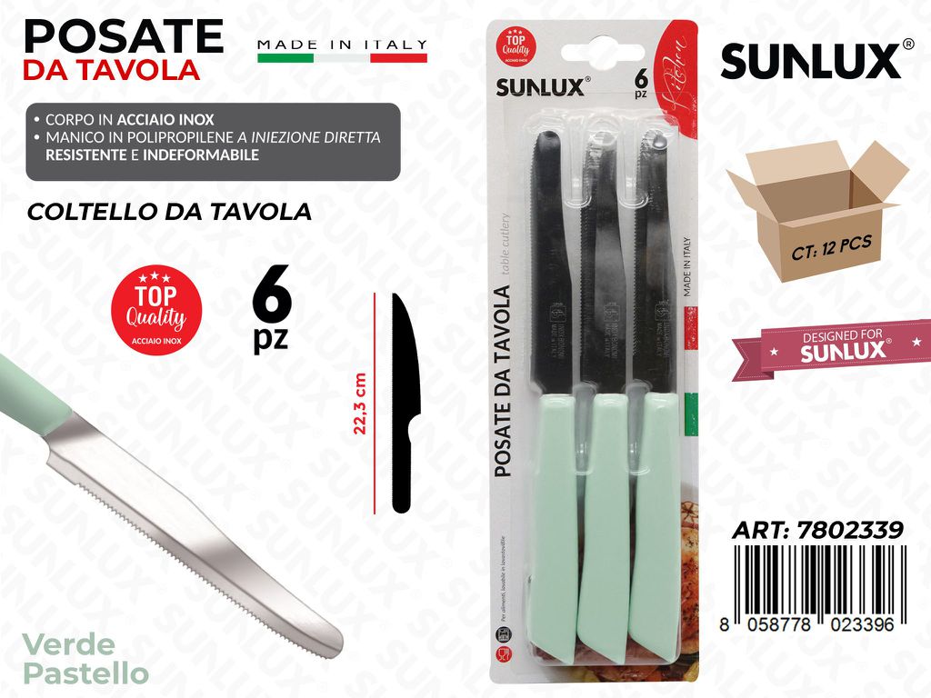 Coltello Tavola Verde Pastel Acc.inox 6PCS