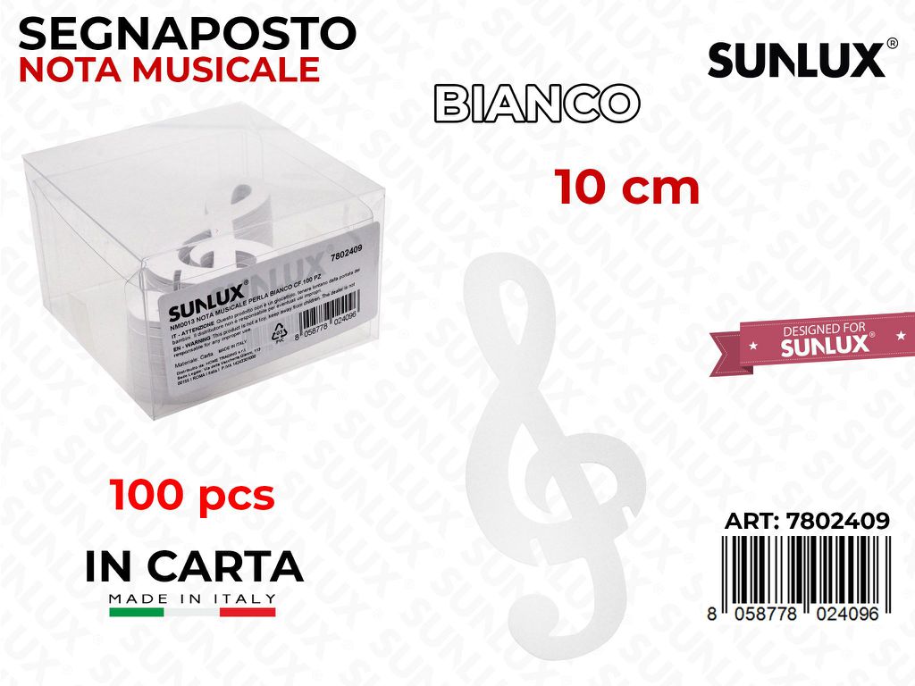 Segnaposto Nota Musicale Carta Bianco 100PCS 10CM