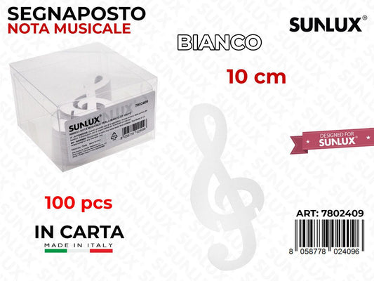 Segnaposto Nota Musicale Carta Bianco 100PCS 10CM