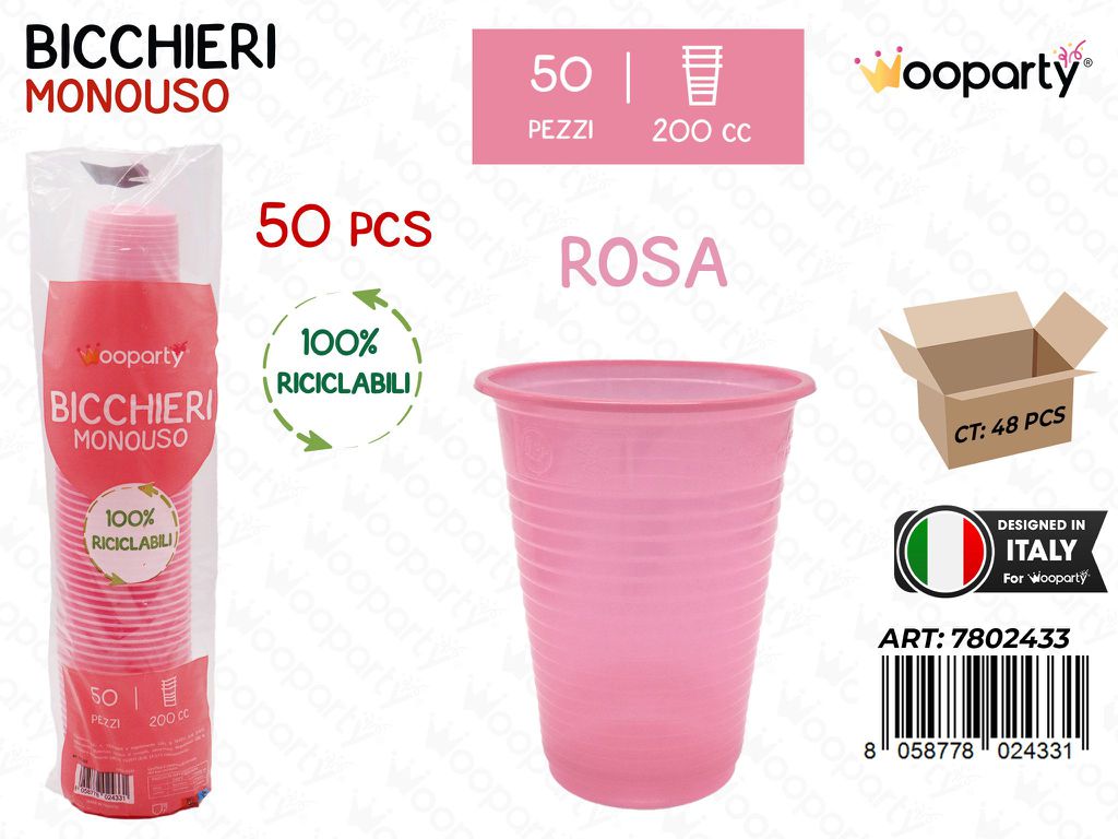 BICCHIERI MONOUSO ROSA 50PCS 200CC