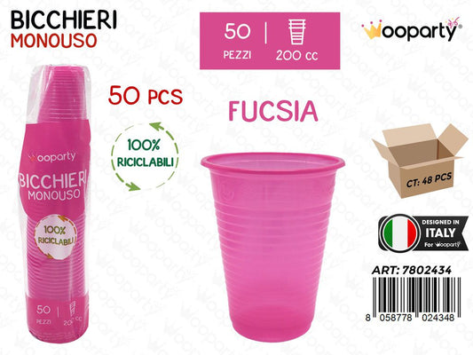 BICCHIERI MONOUSO FUCSIA  50PCS 200CC