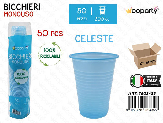 BICCHIERI MONOUSO CELESTE 50PCS 200CC