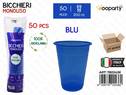 BICCHIERI MONOUSO BLU 50PCS 200CC