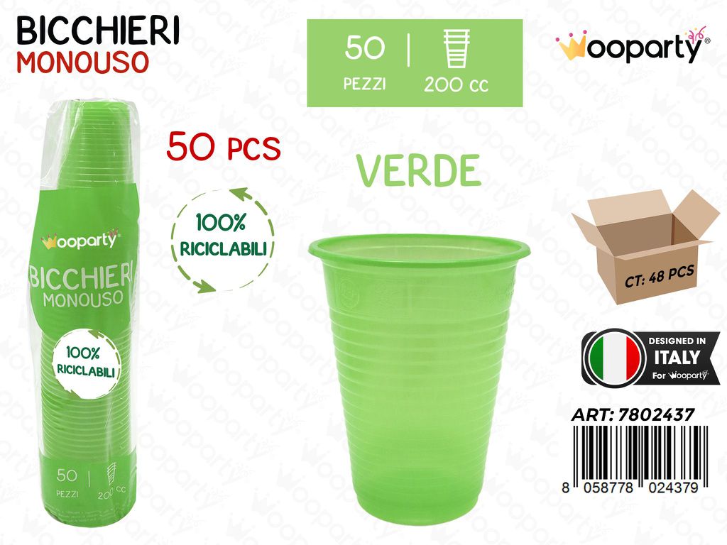 BICCHIERI MONOUSO VERDE 50PCS 200CC