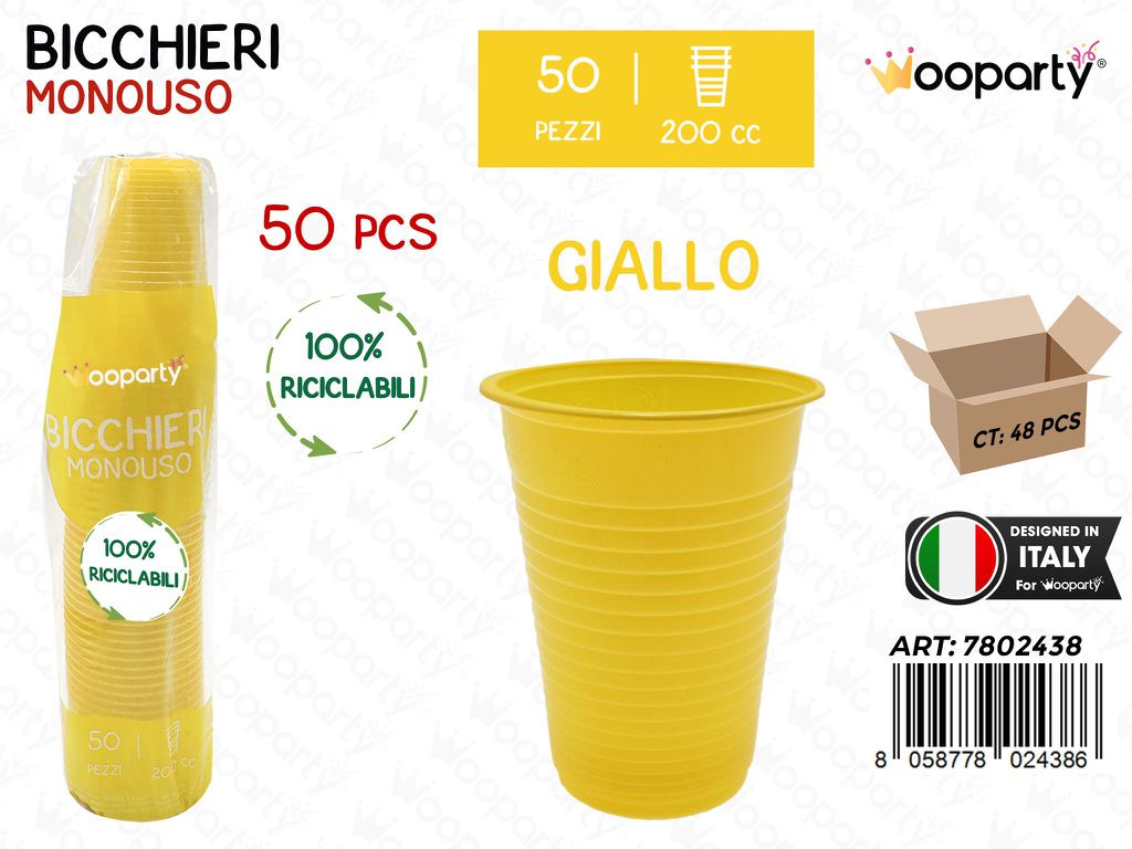 BICCHIERI MONOUSO GIALLO 50PCS 200CC