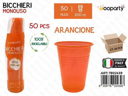 BICCHIERI MONOUSO ARANCIO 50PCS 200CC