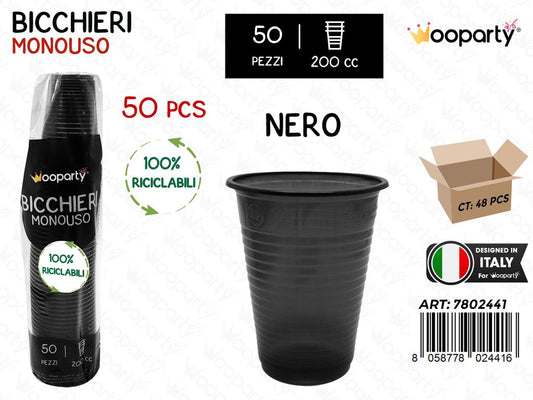 BICCHIERI MONOUSO NERO 50PCS 200CC