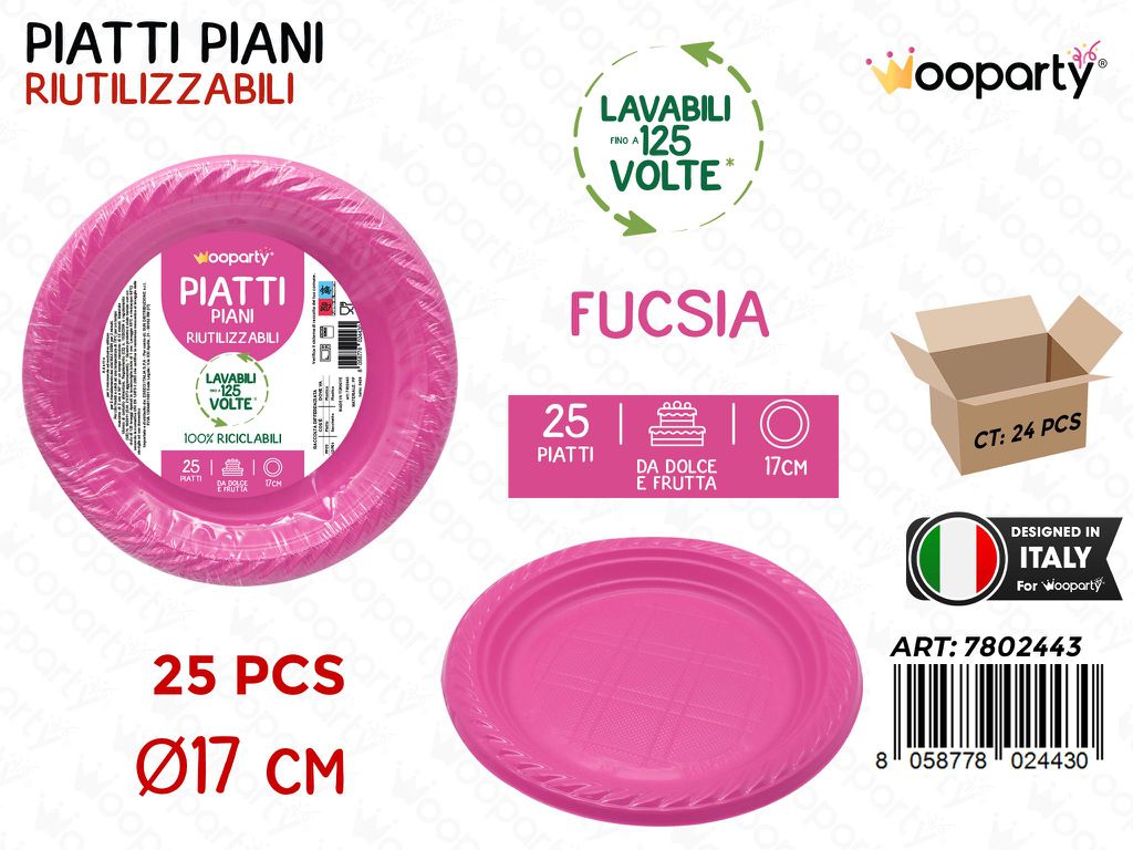 PIATTI DA DOLCE FRUTTA FUCSIA 25PCS D.17CM