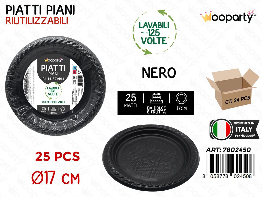 PIATTI DA DOLCE FRUTTA NERO 25PCS D.17CM