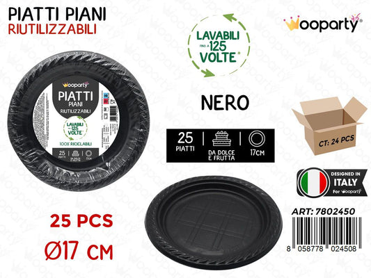 PIATTI DA DOLCE FRUTTA NERO 25PCS D.17CM