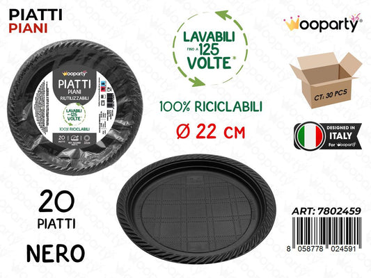 PIATTI PIANI NERO 20PCS D.22CM