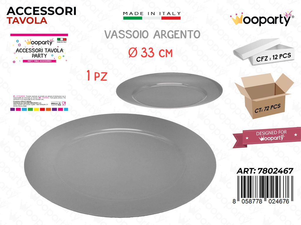 Piatto Argento Plast. D.33CM