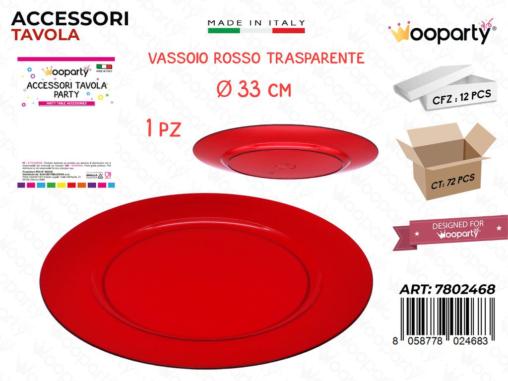 Piatto Rosso Trasp. Plast. D.33CM