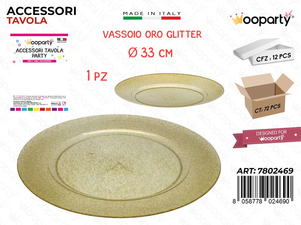 Piatto Oro Glitter Plast. D.33CM