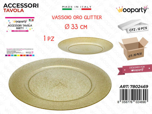 Piatto Oro Glitter Plast. D.33CM