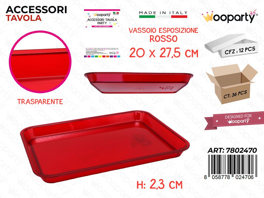 Vassoio Trasp. Rosso Esp. Plast. 20*27.5*2.3CM