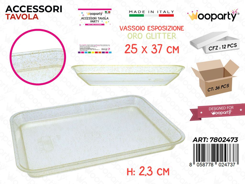Vassoio Trasp. Oro Glitter Esp. Plast. 25*37*2.3CM