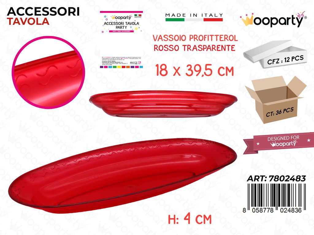 Vassoio Profitterol Rosso Trasp. Plast. 18*39.5*4CM