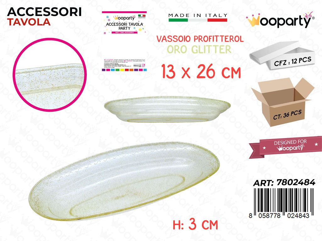 Vassoio Profitterol Oro Glit. Plast. 13*26*3CM