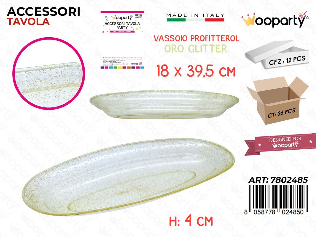Vassoio Profitterol Oro Glit. Plast. 18*39.5*4CM