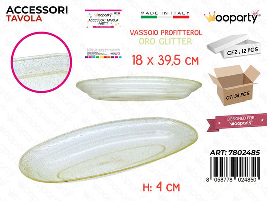 Vassoio Profitterol Oro Glit. Plast. 18*39.5*4CM