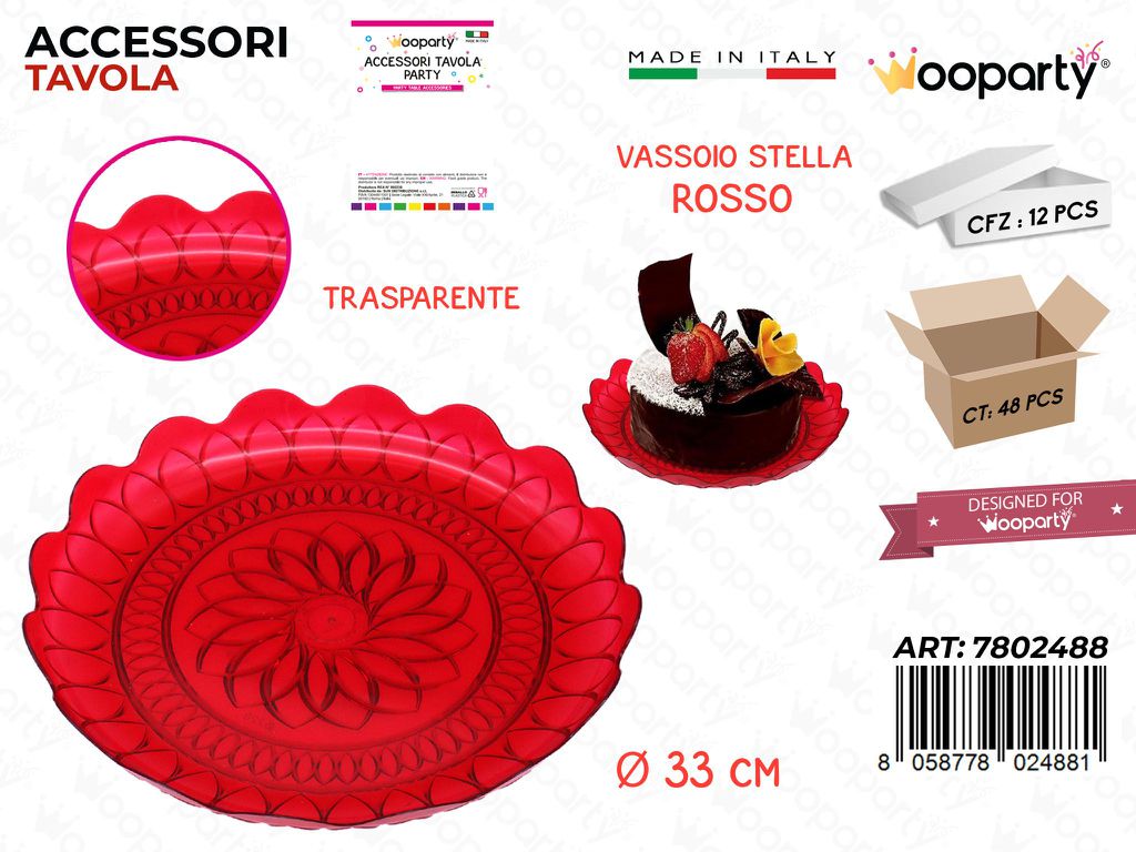 Vassoio Stella Rosso Trasp. Plast. 33CM