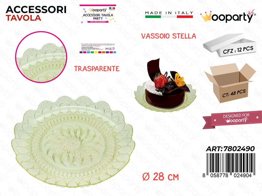 Vassoio Stella Oro Glitter Trasp. Plast. 28CM