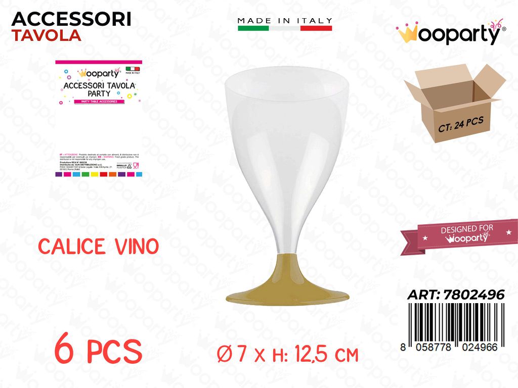 Calice Vino Oro Trasp. Plast. 6PCS 7*12.5CM