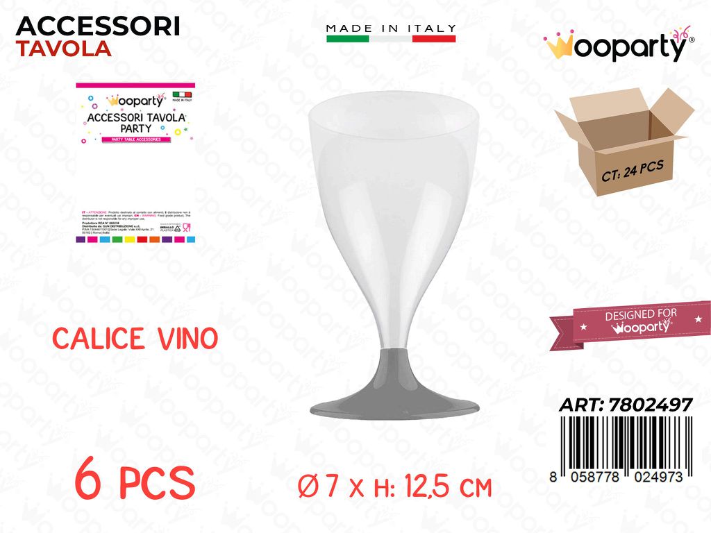 Calice Vino Arg. Trasp. Plast. 6PCS 7*12.5CM