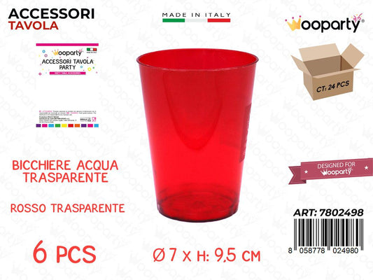 Bicchiere Acqua Rosso Trasp. Plast. 6PCS 7*9.5CM