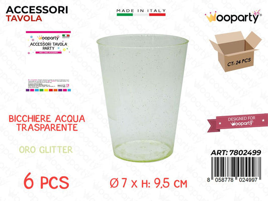 Bicchiere Acqua Oro Glit. Plast. 6PCS 7*9.5CM
