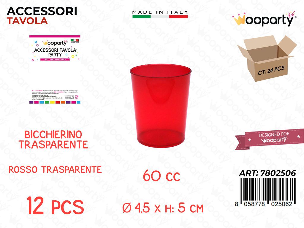 Bicchierino Rosso Plast. 12PCS 60CC 4.5*5CM