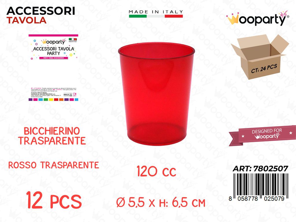 Bicchierino Rosso Plast. 12PCS 120CC 5.5*6.5CM