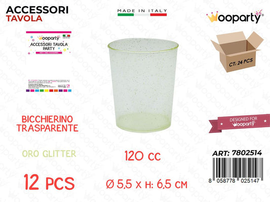 Bicchierino Oro Glit. Plast. 12PCS 120CC 5.5*6.5CM