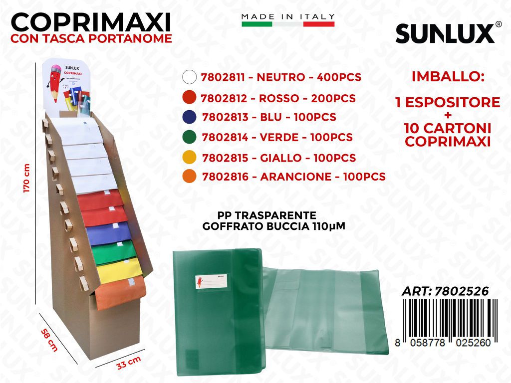 Esp. da Terra Coprimaxi Fingless A4 Lacc. 6COL. 33*170*58CM / Pz da 1000